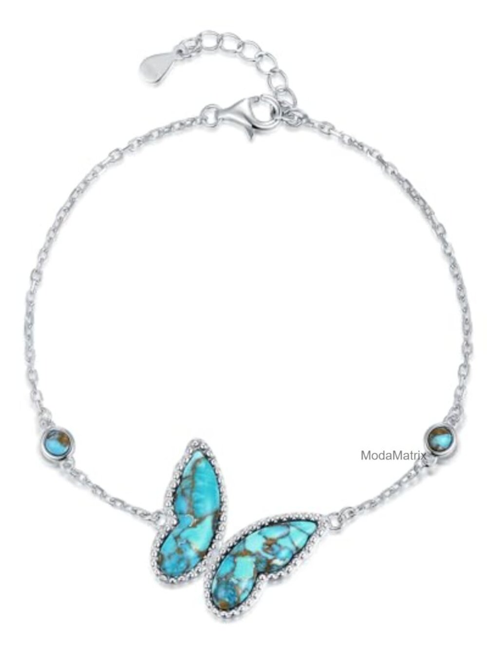 Sterling Silver Turquoise Butterfly Bracelet Adjustable Charm Link for Women